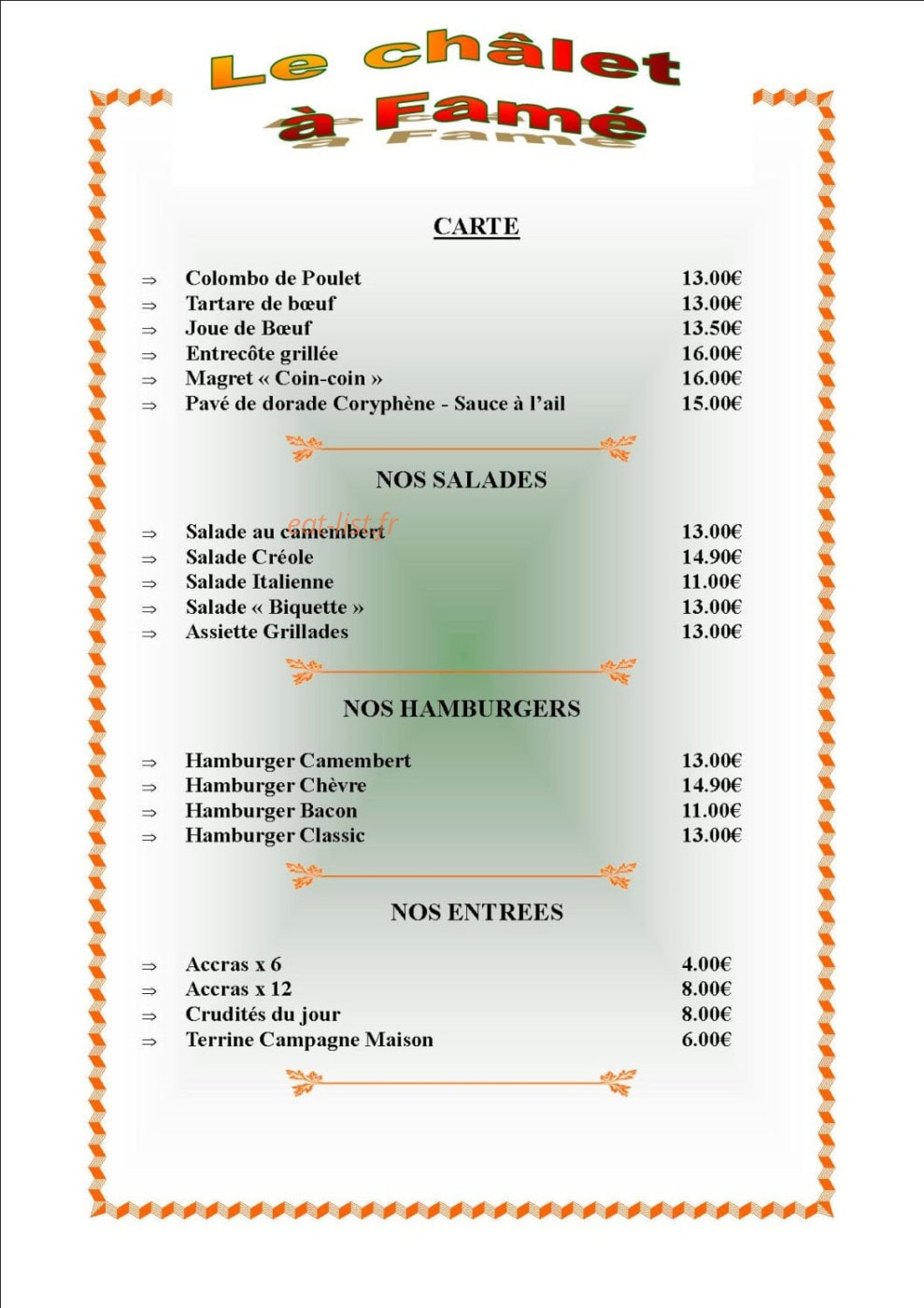 Le Chalet à Famé — carte page 1