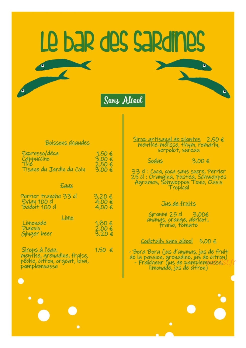Les Petites Sardines — carte page 4