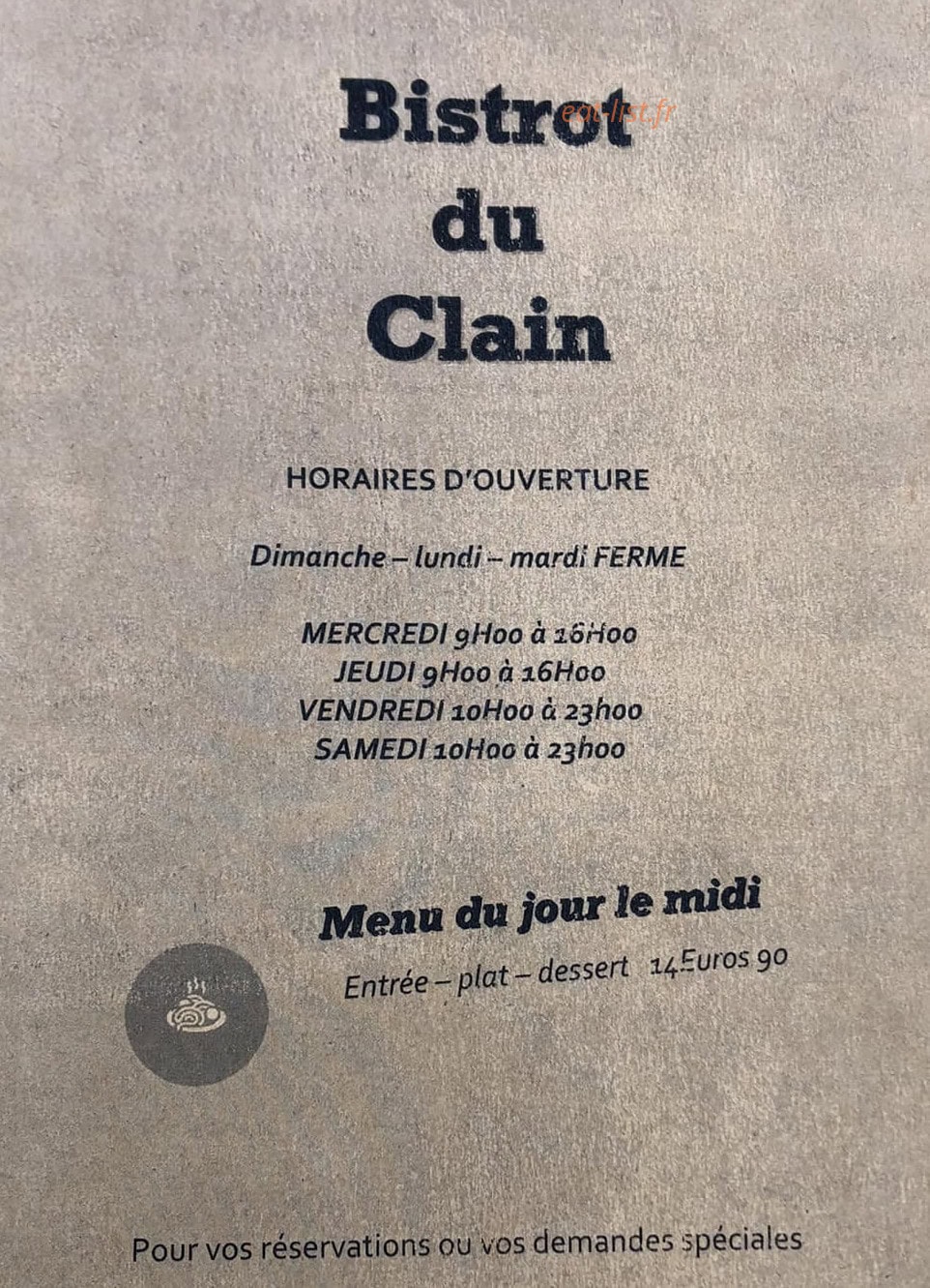 Bistrot du Clain — carte page 1
