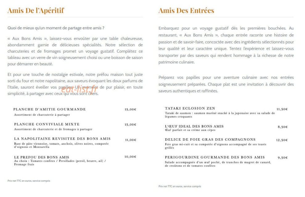Aux Bons Amis — carte page 1