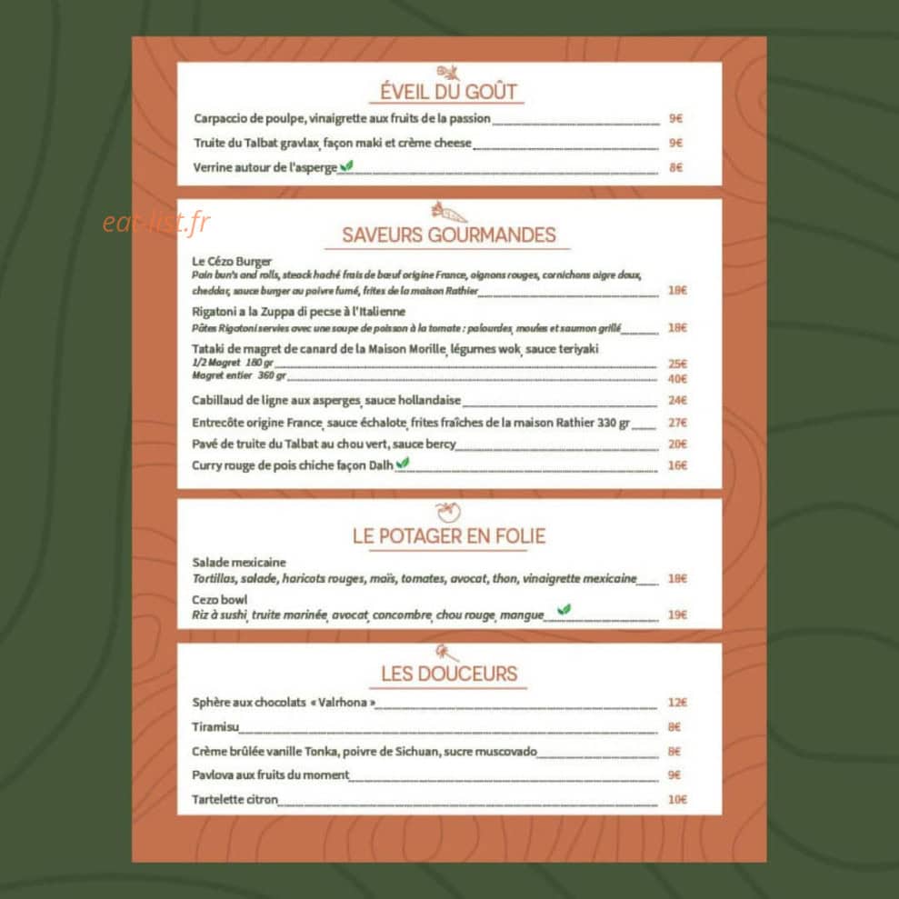 Cézo Restaurant — carte page 3