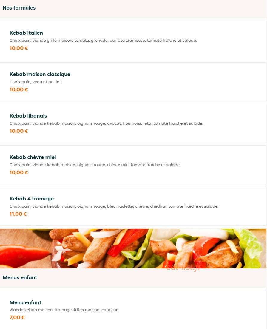 Dz kebab — carte page 1