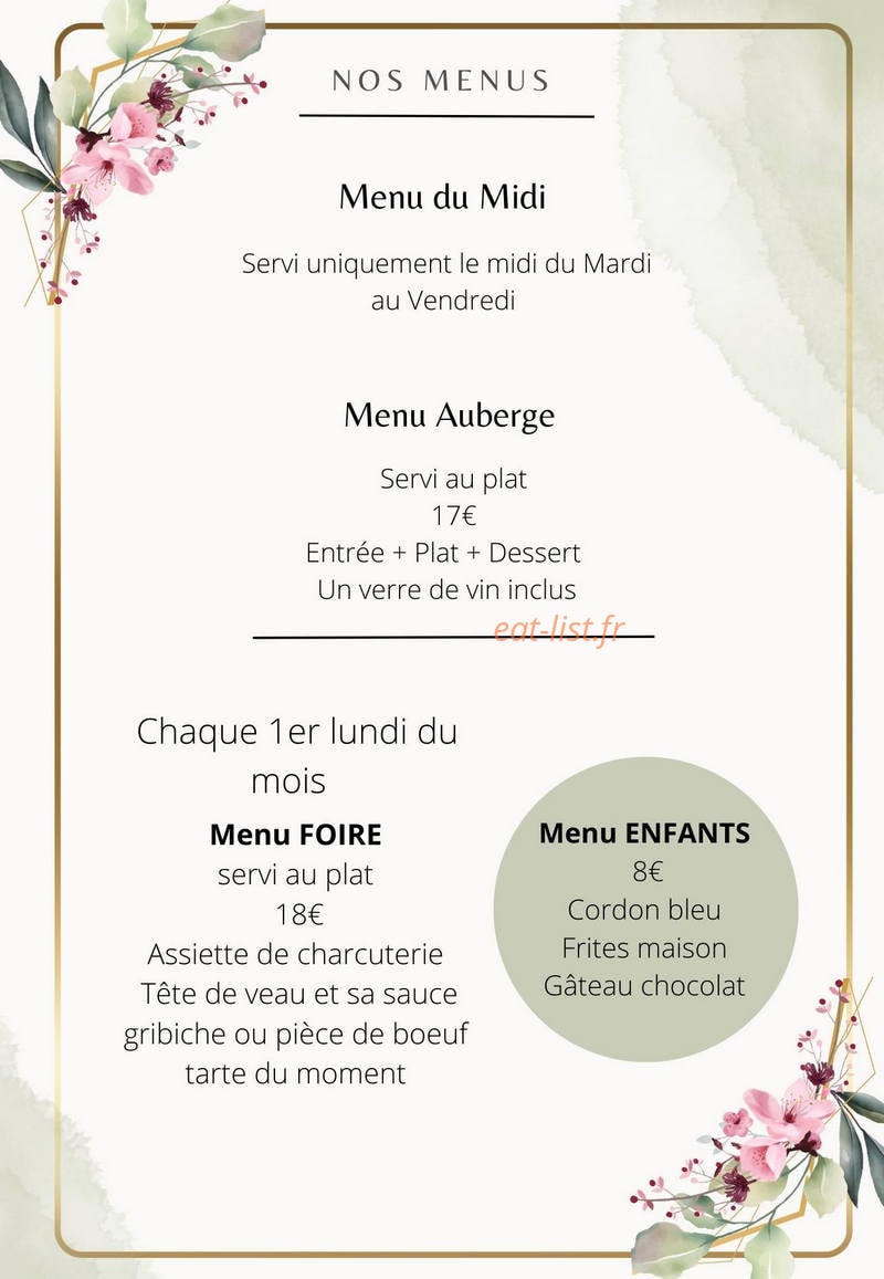 Carte et menu de Auberge de Vindobriga à Saint-Martin-la-Pallu — Les menus