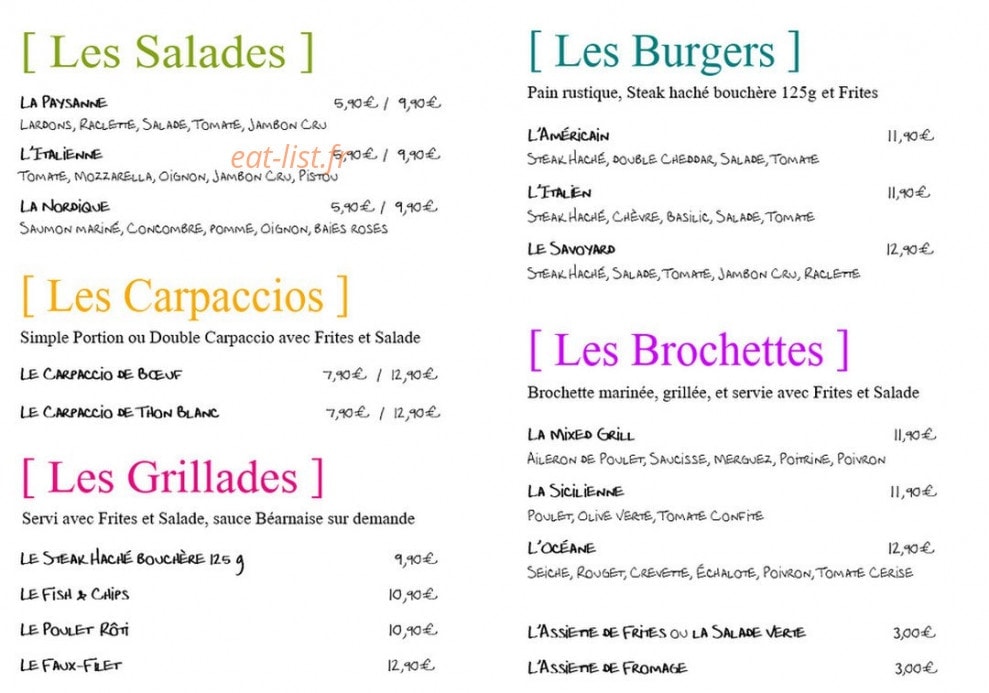 Le bar a crepe — carte page 1