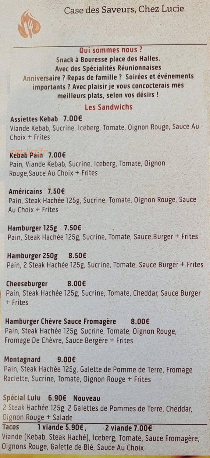 Case des Saveurs Chez Lucie — carte page 1