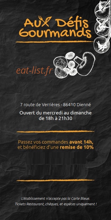 Aux Défis Gourmands — carte page 1