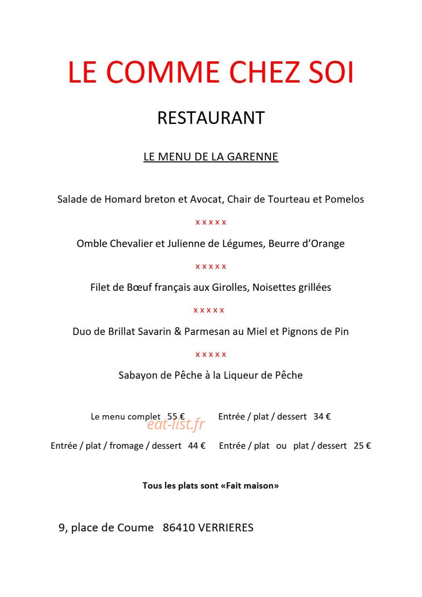 Le Comme chez Soi — carte page 1