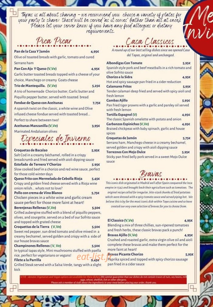 Casa Del Tapas — carte page 1