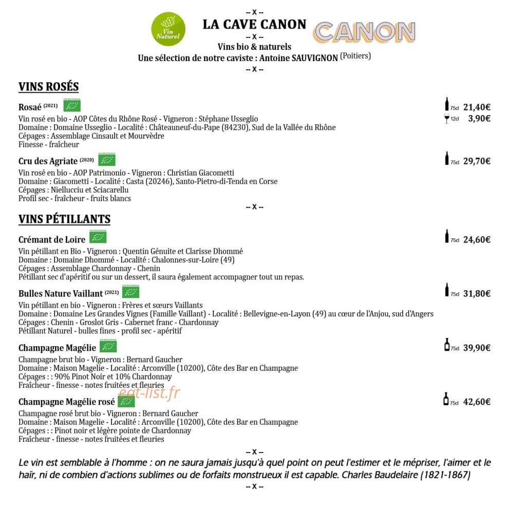 Carte et menu de L'Auberge de la Tannerie à Boivre-la-Vallée — Les vins rosés et vins pétillants