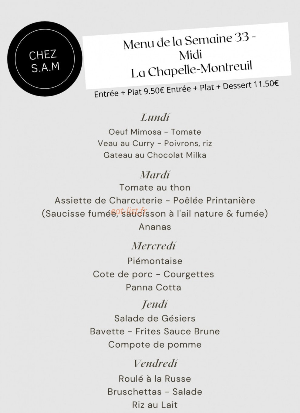 Bar Chez S.A.M — carte page 2