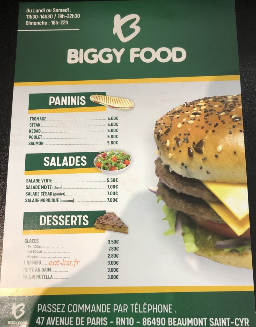 Biggy Food — carte page 1