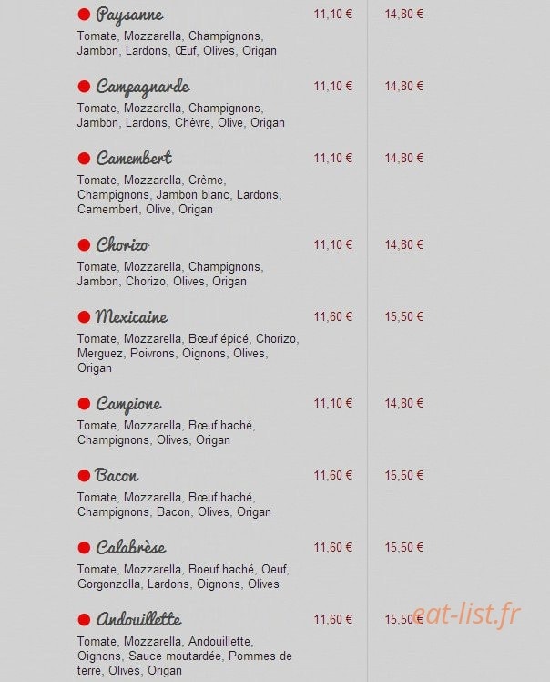 Allo Pizz' — carte page 2