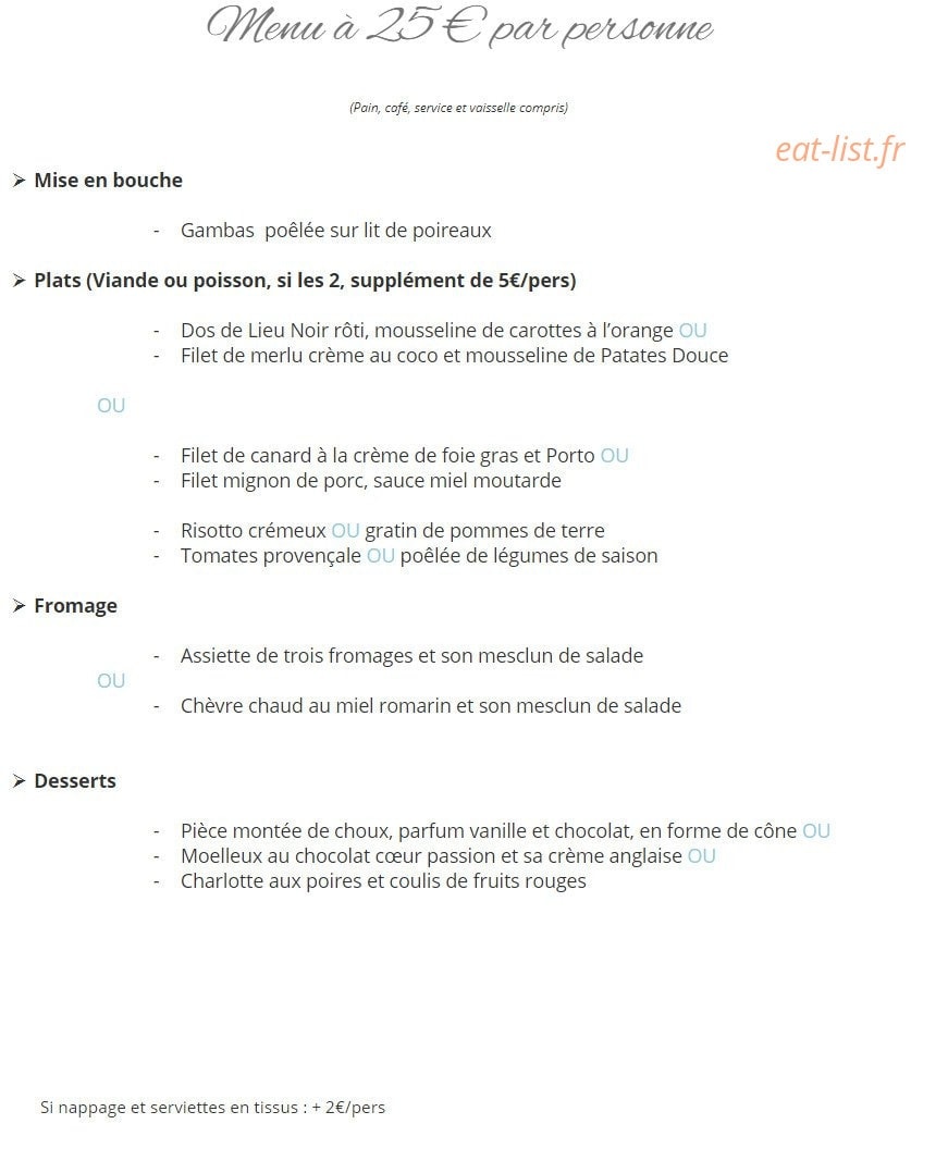 Carte et menu de La Vieille Auberge de chanteloup à Vouneuil Sous Biard — Le menu 25 €