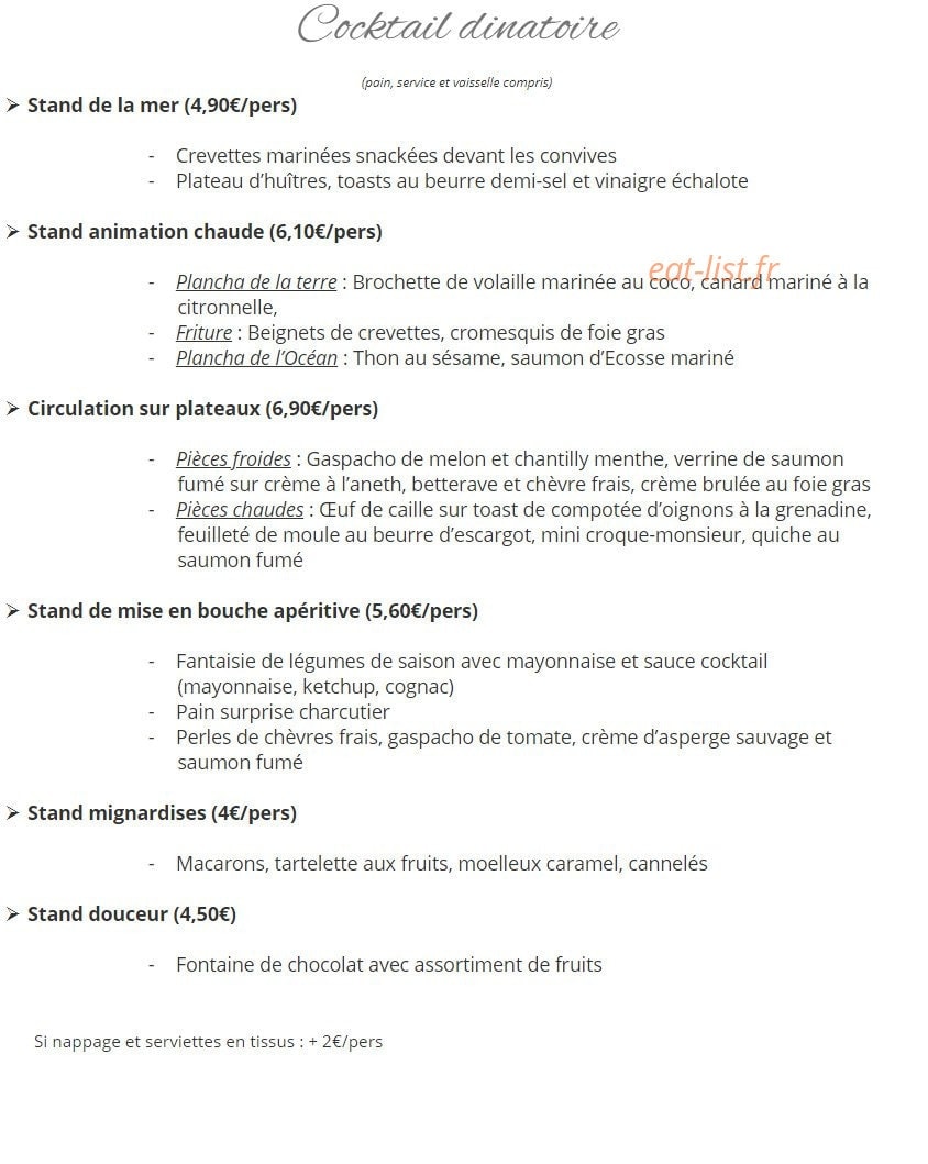 Carte et menu de La Vieille Auberge de chanteloup à Vouneuil Sous Biard — Le cocktail dinatoire
