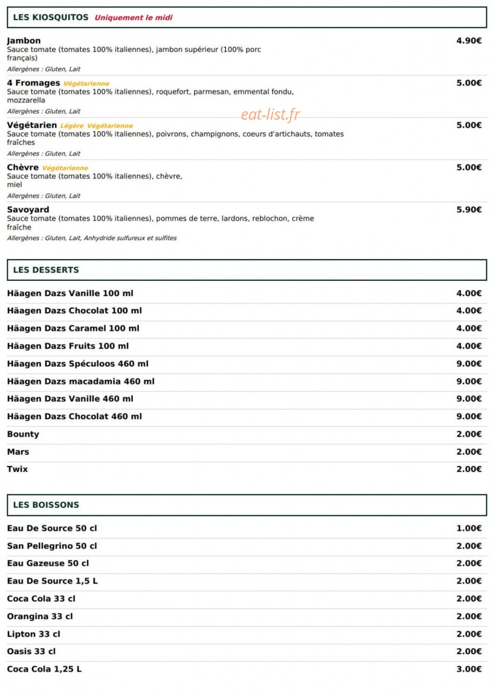 Le Kiosque à Pizzas — carte page 4
