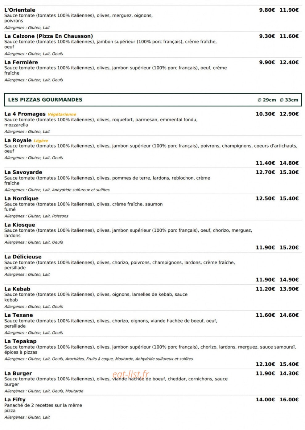 Le Kiosque à Pizzas — carte page 2