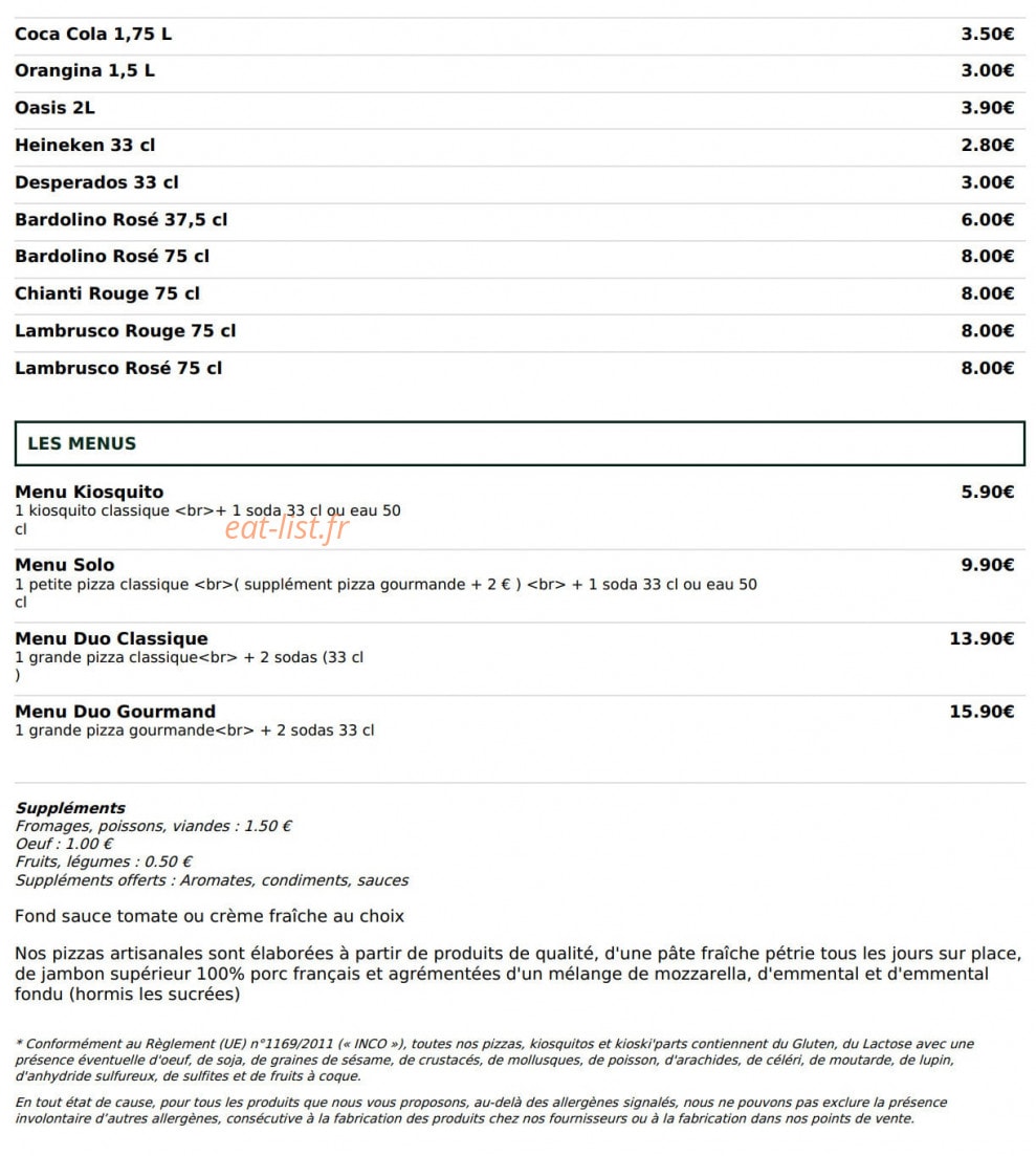 Le Kiosque à Pizzas — carte page 5