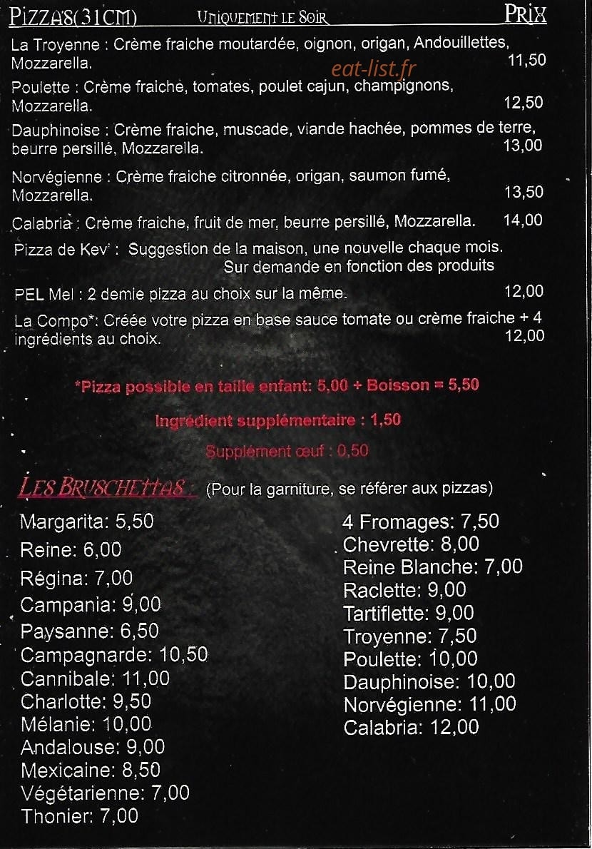 Les Pizzas de Kev' — carte page 2