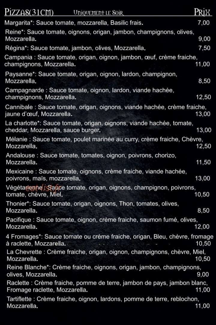 Les Pizzas de Kev' — carte page 1