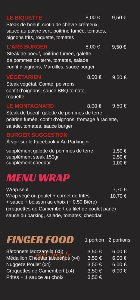 Au Parking Pizza Burger — carte page 4