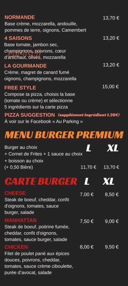 Au Parking Pizza Burger — carte page 3