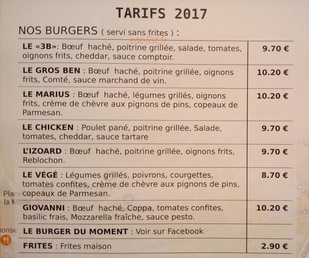 3B Burgers — carte page 1
