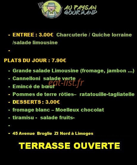 Au Paysan Gourmand — carte page 1