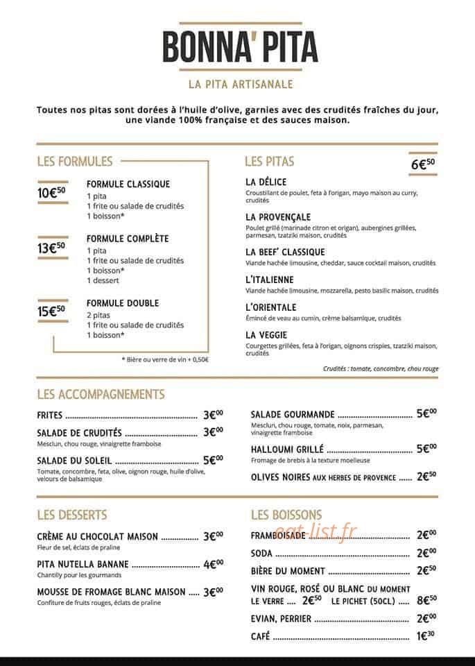 Bonna' Pita — carte page 1