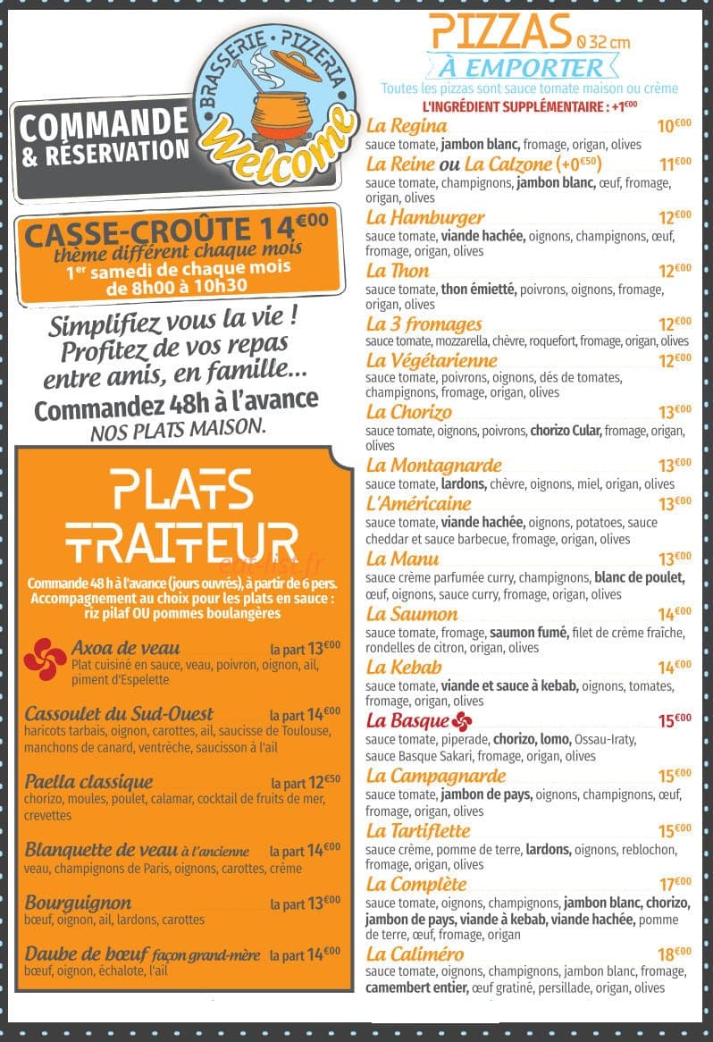 Brasserie pizzeria welcome — carte page 1