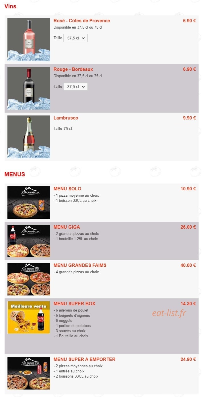 Classic's — carte page 12