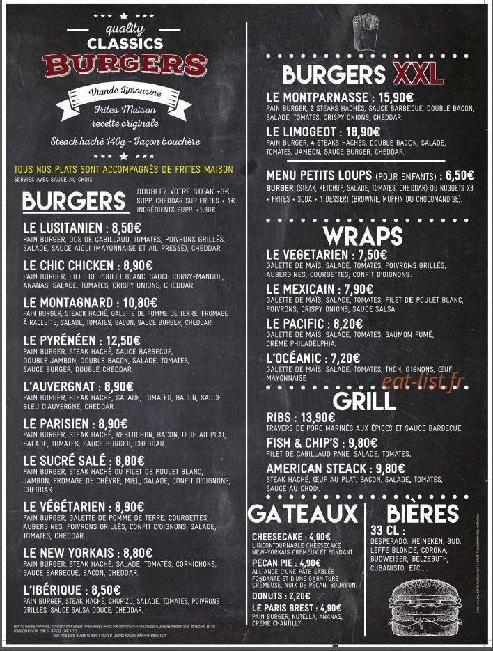 Classics Burgers — carte page 1
