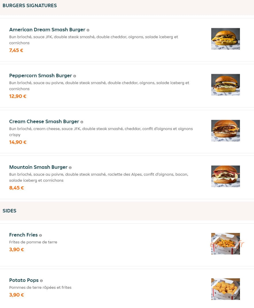 JFK Burger — carte page 2