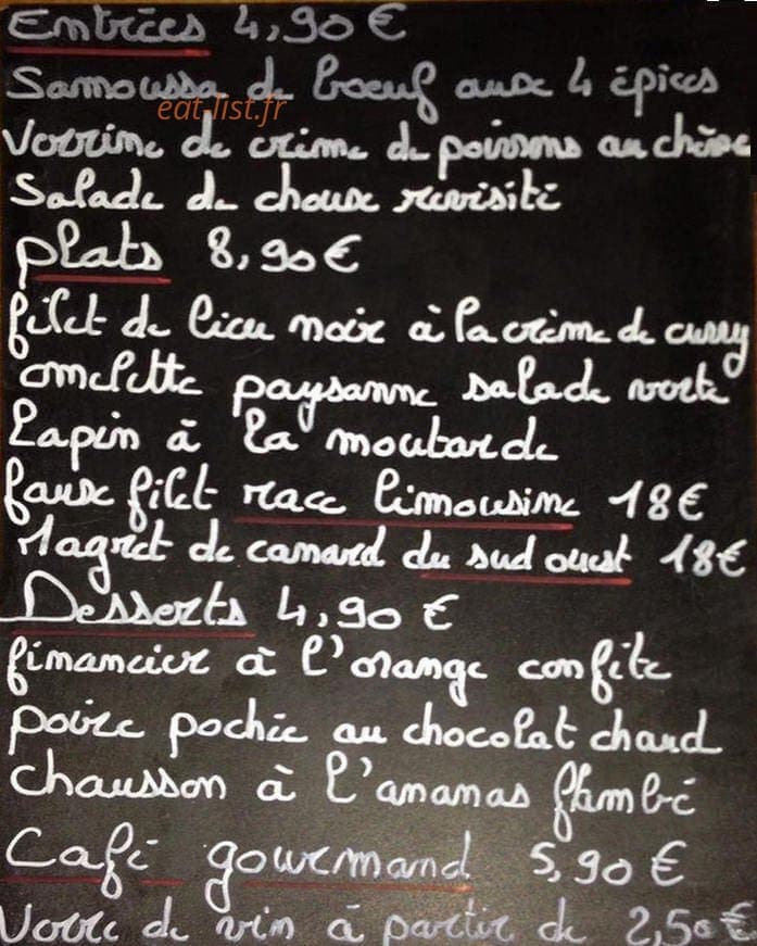 La Marelle Des Saveurs — carte page 1