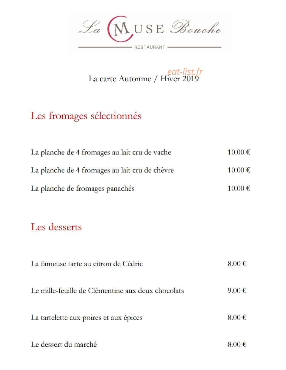 La Muse Bouche — carte page 3