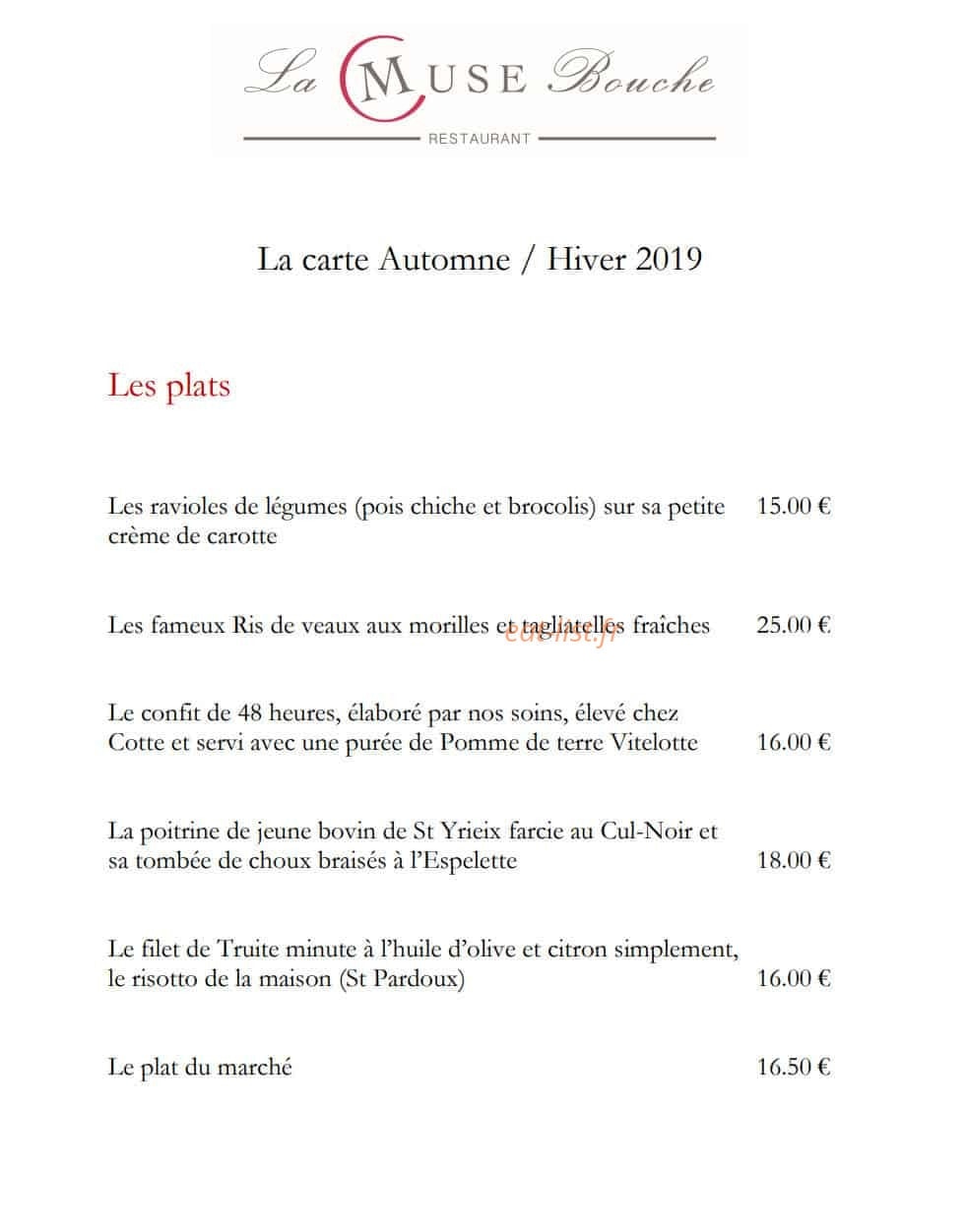 La Muse Bouche — carte page 2