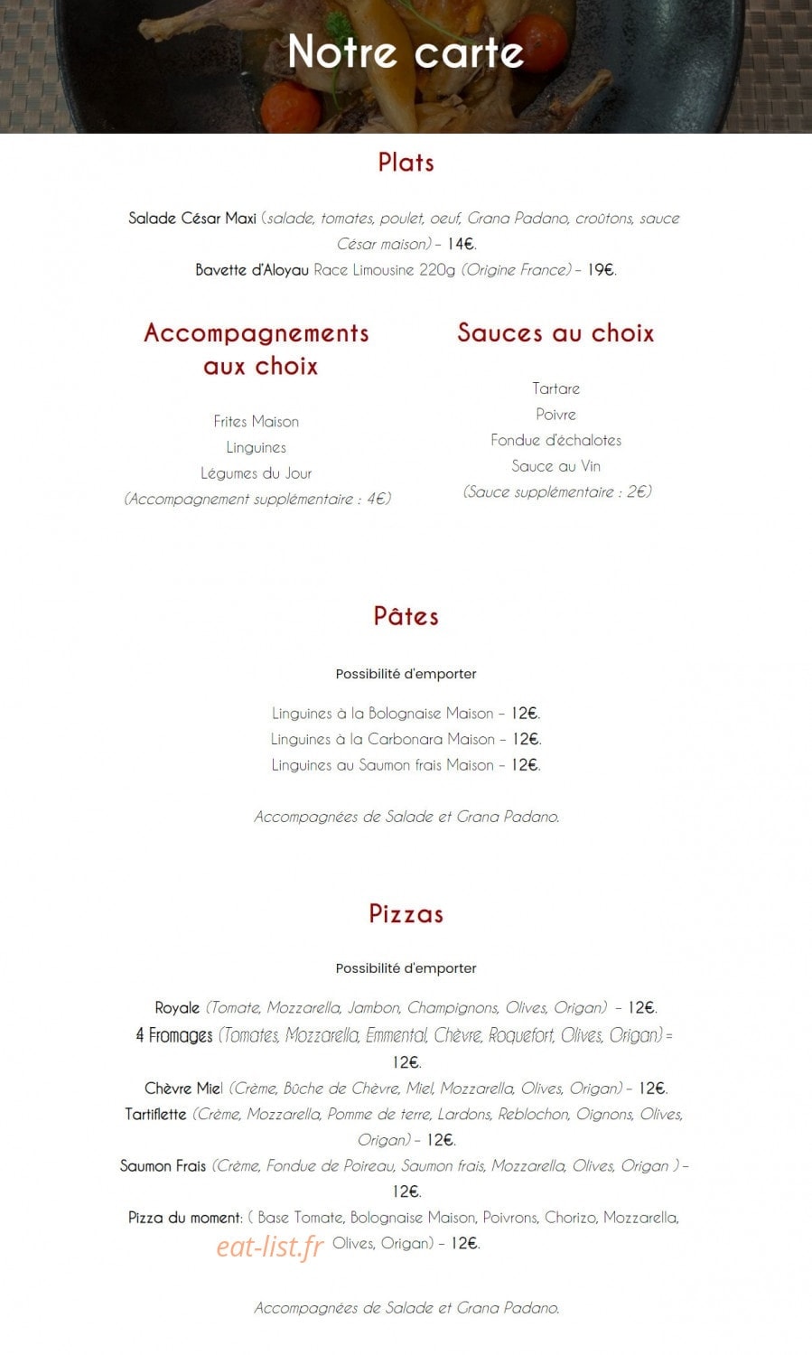 La Table — carte page 2