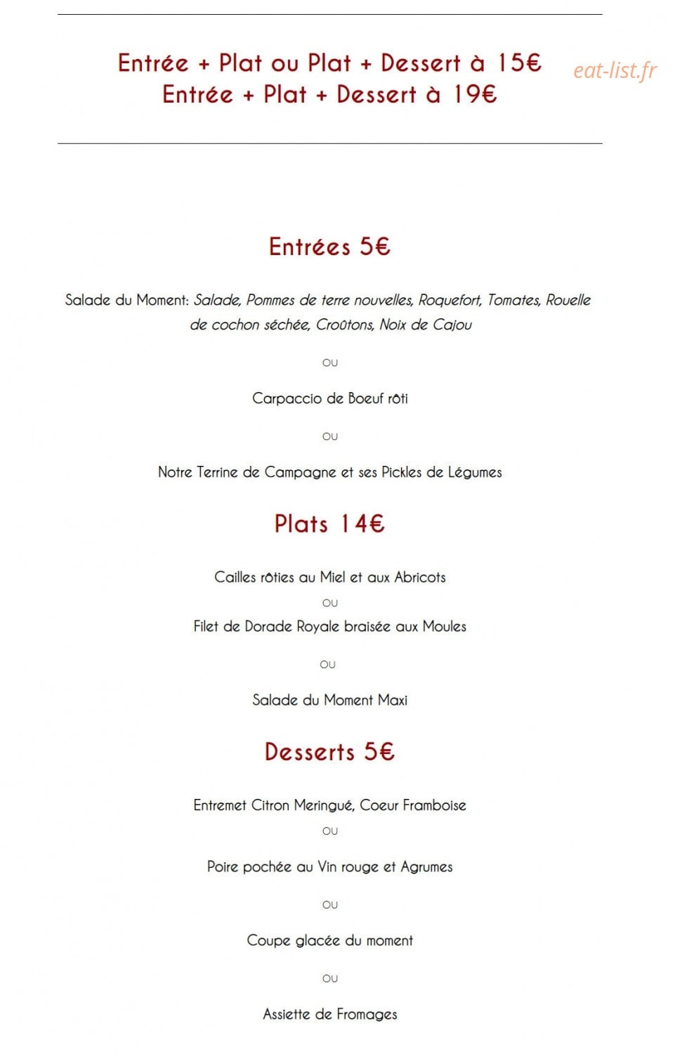 La Table — carte page 1