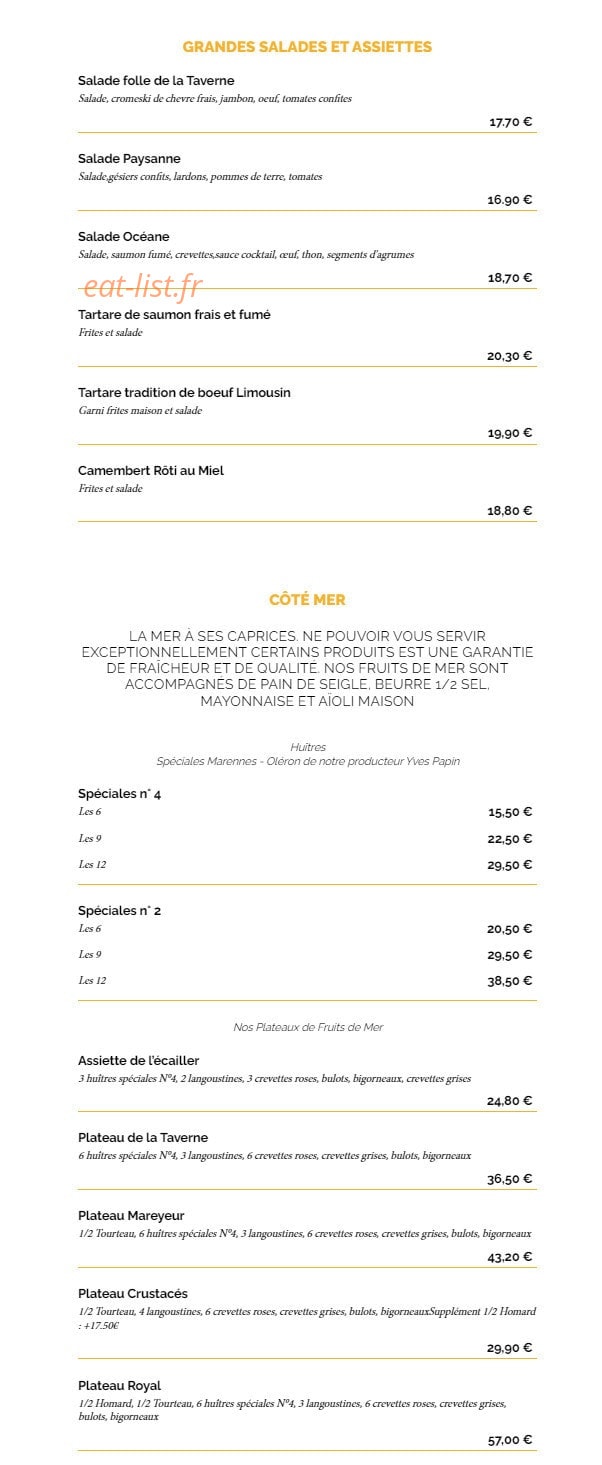 La Taverne — carte page 2