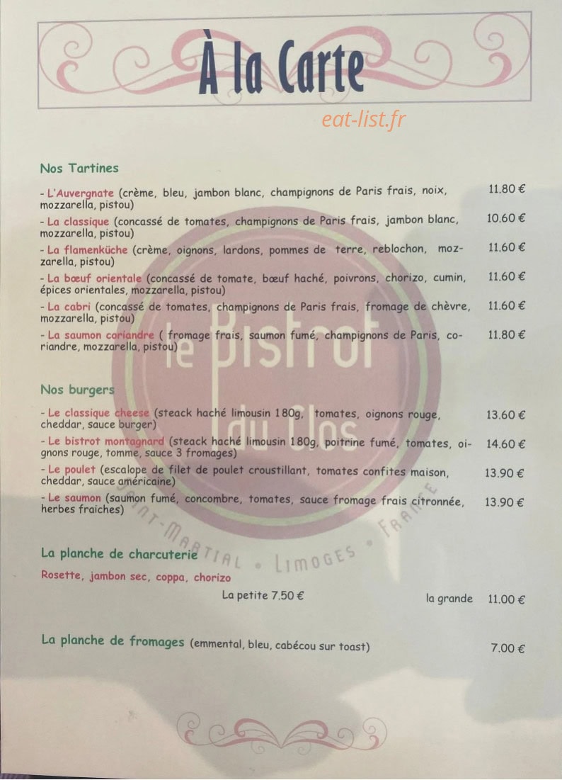 Le Bistrot du Clos — carte page 2