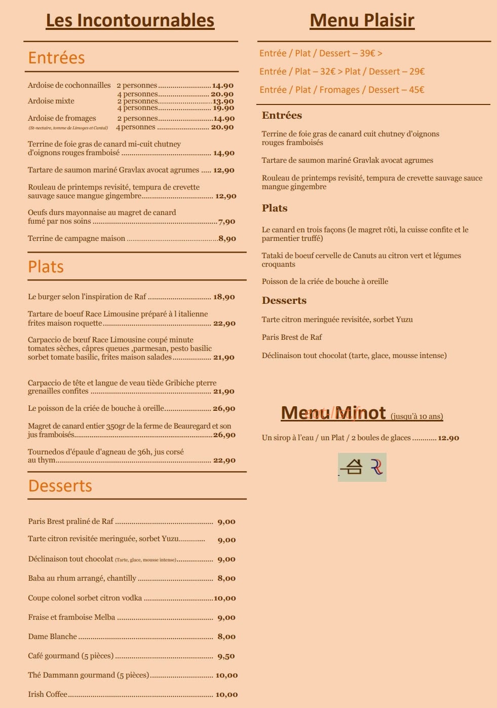 Le Petit Comptoir — carte page 1