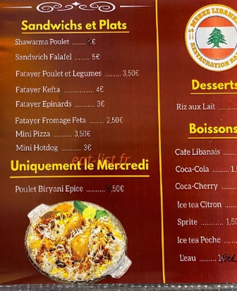 Mezze Libanais — carte page 1