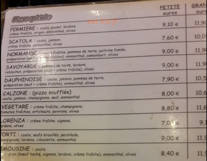 Pizzas Tipiz — carte page 1