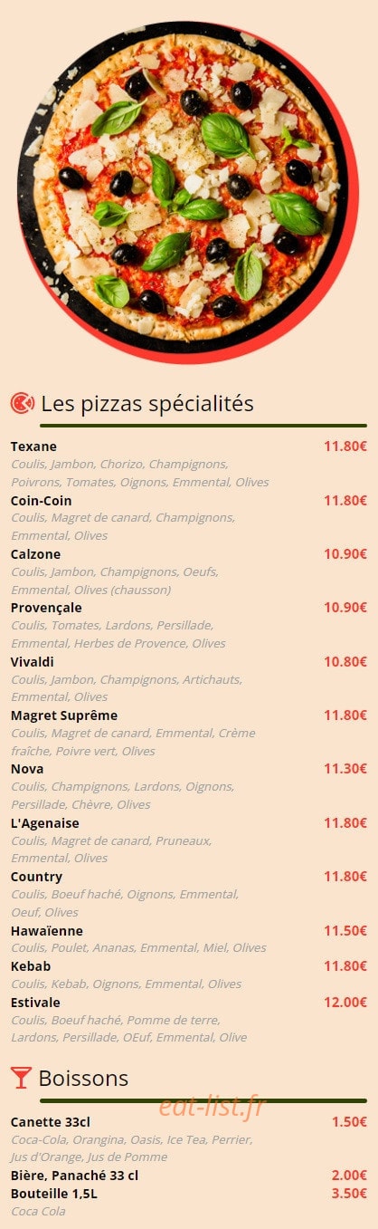 Pizzeria La Mauvendière — carte page 1