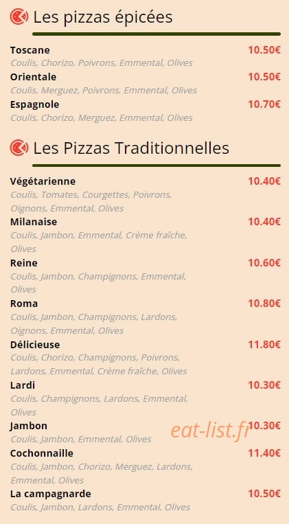 Pizzeria La Mauvendière — carte page 2