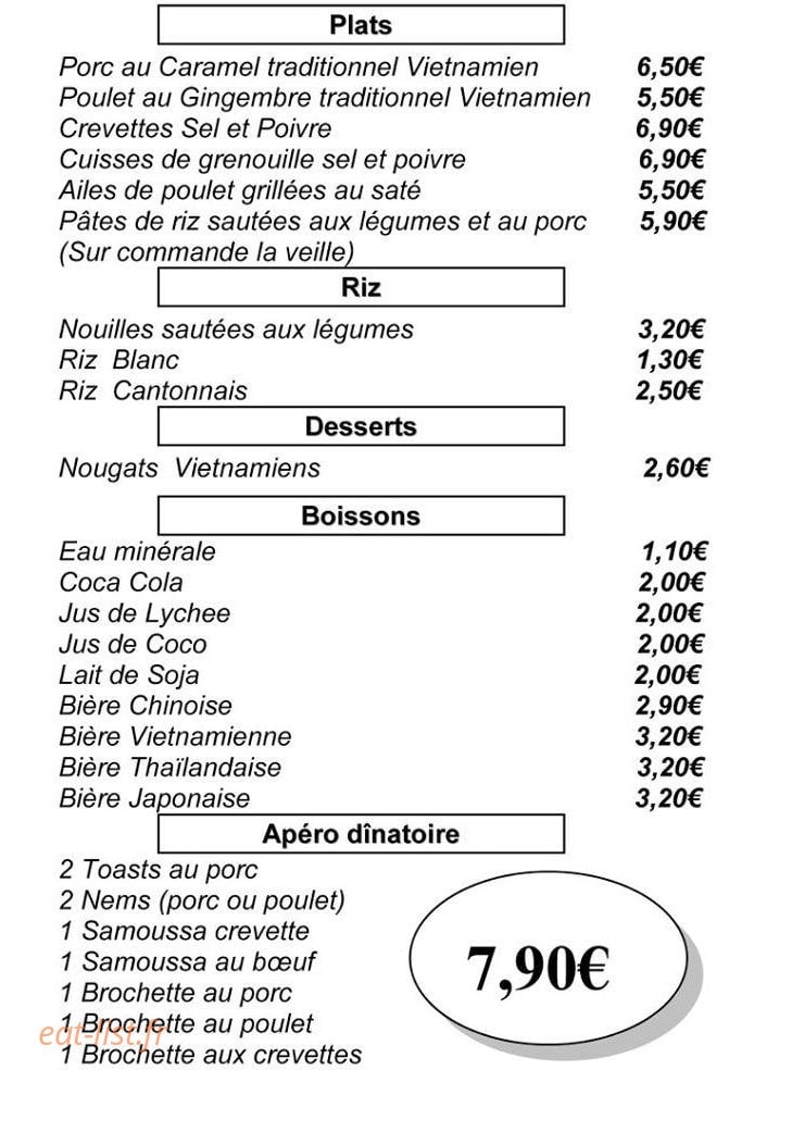 Carte et menu de Plats à emporter Paul Nguyen à Limoges — Les salades, riz, desserts...