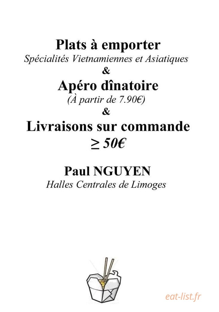Carte et menu de Plats à emporter Paul Nguyen à Limoges — Les plats à emporter