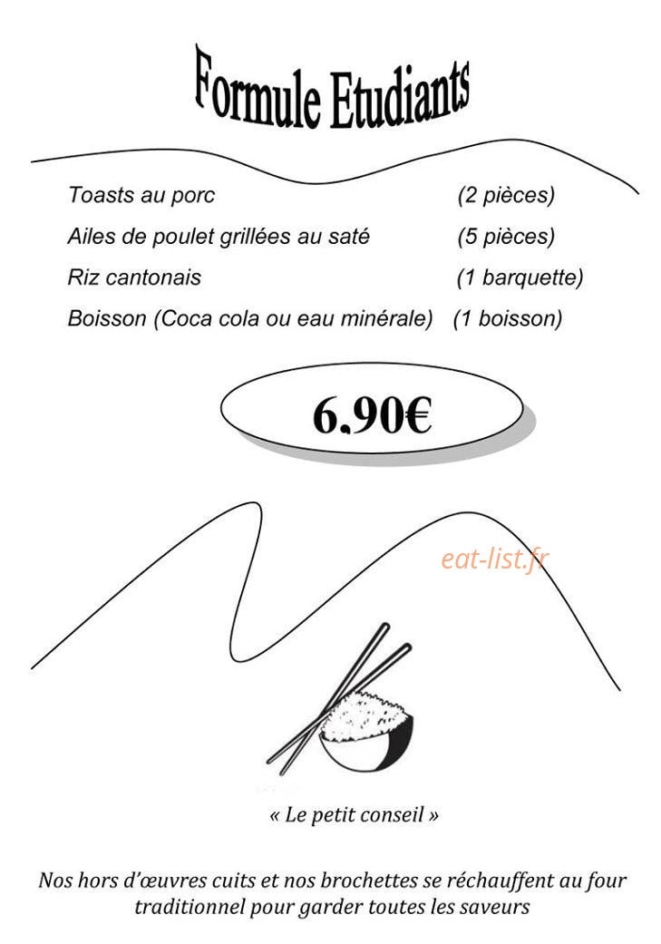 Carte et menu de Plats à emporter Paul Nguyen à Limoges — La formule étudiants