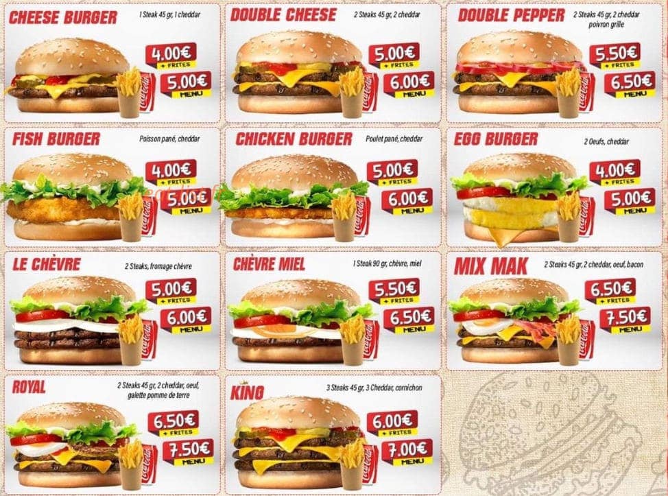 Snap food — carte page 1