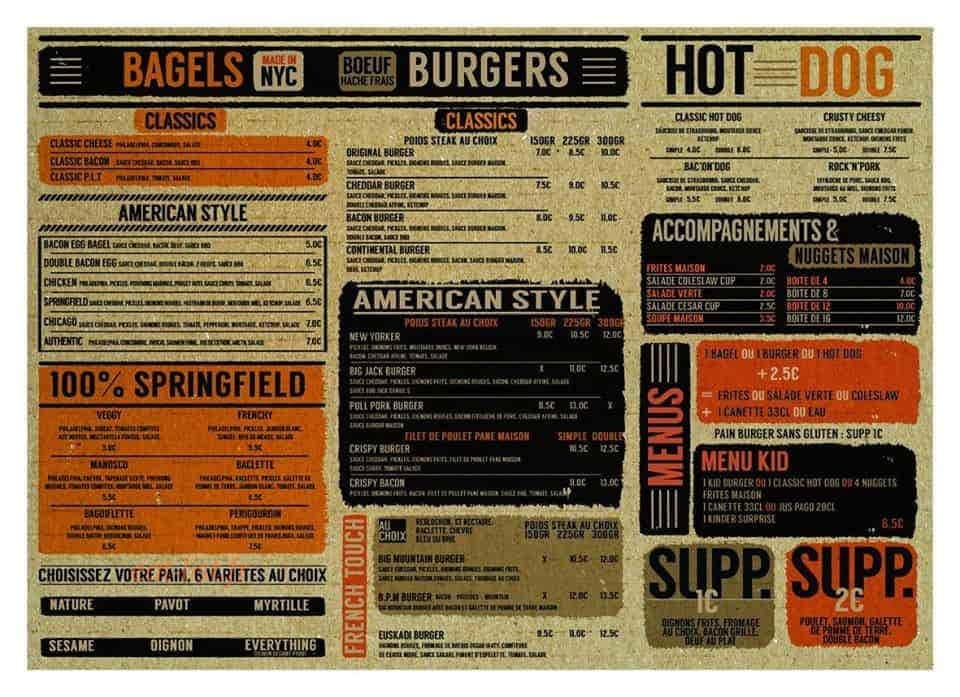 Springfield Bagels — carte page 1