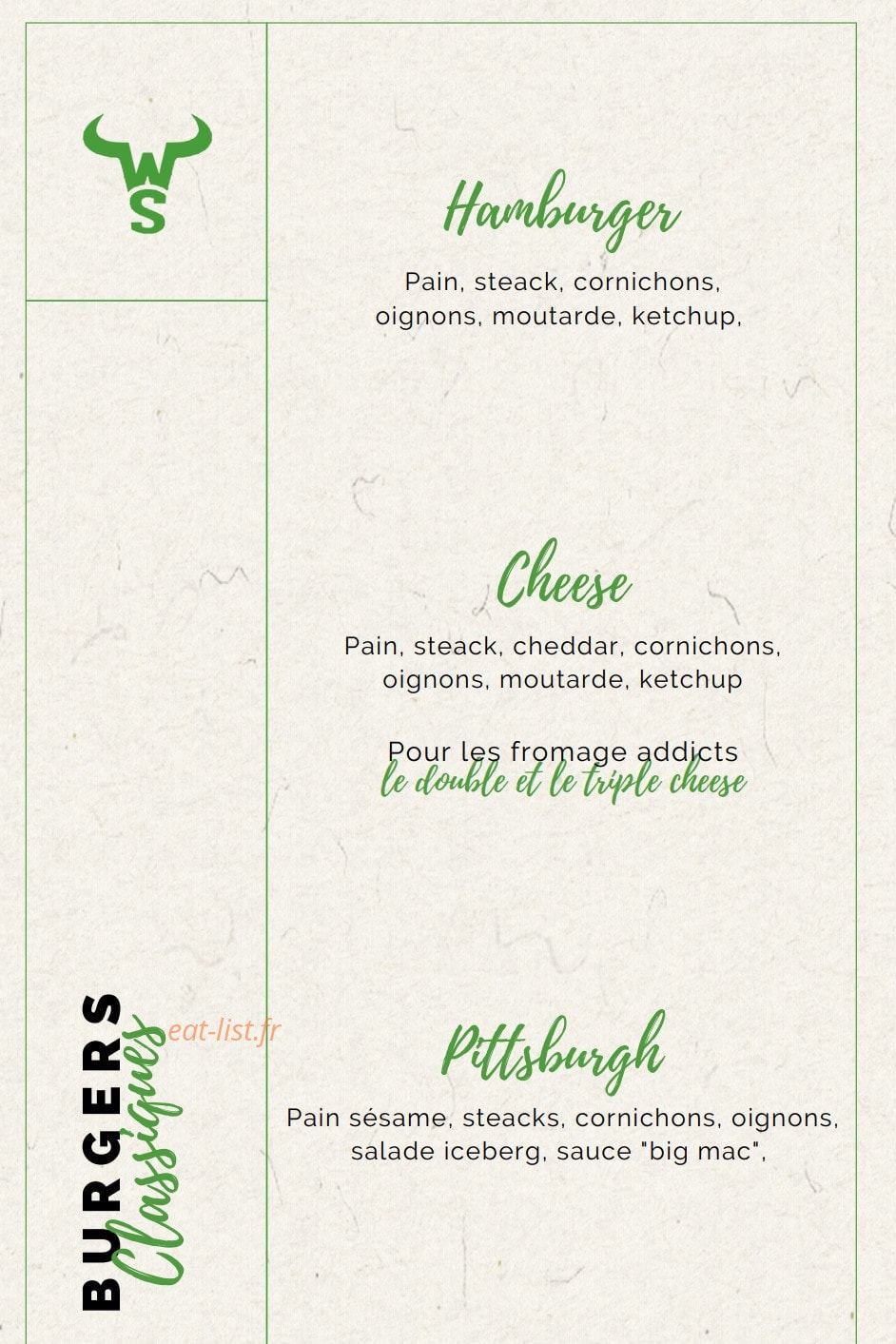 Wall Str'eat Café — carte page 1
